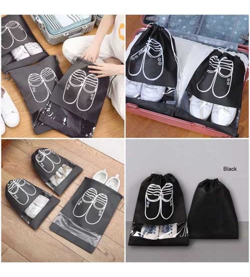 Pack of 3 Portable Tote Travel Bag Pouch Drawstring Waterproof Storage Shoes Bag